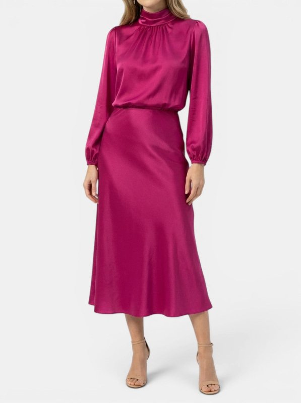 Women's Elegant High - Waist Midi Dress | Sophisticated Long Sleeve Formal Cocktail Gown - Velshara store