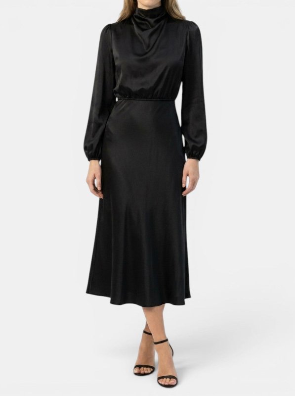 Women's Elegant High - Waist Midi Dress | Sophisticated Long Sleeve Formal Cocktail Gown - Velshara store