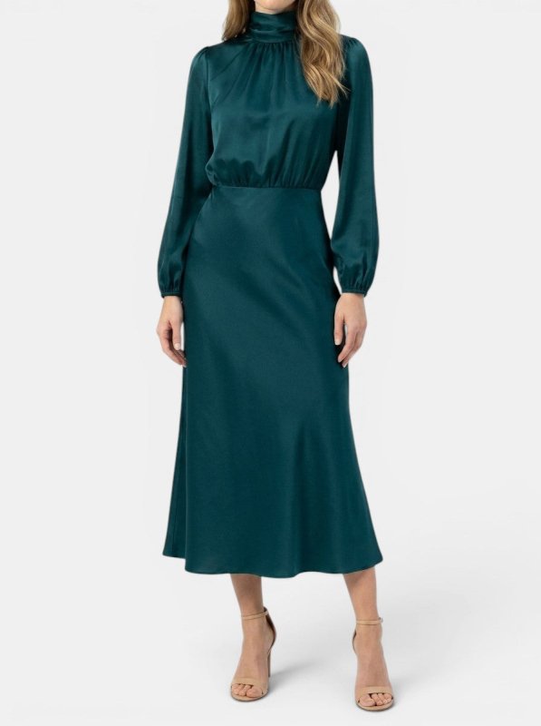 Women's Elegant High - Waist Midi Dress | Sophisticated Long Sleeve Formal Cocktail Gown - Velshara store