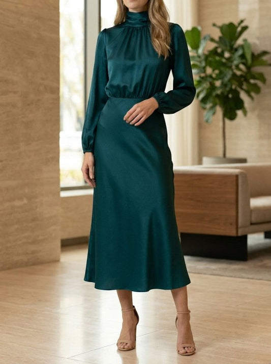 Women's Elegant High - Waist Midi Dress | Sophisticated Long Sleeve Formal Cocktail Gown - Velshara store