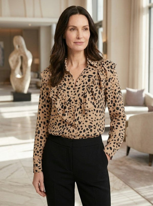 Women's Elegant Leopard Print Long Sleeve Blouse | Stylish All - Season Top - Velshara store