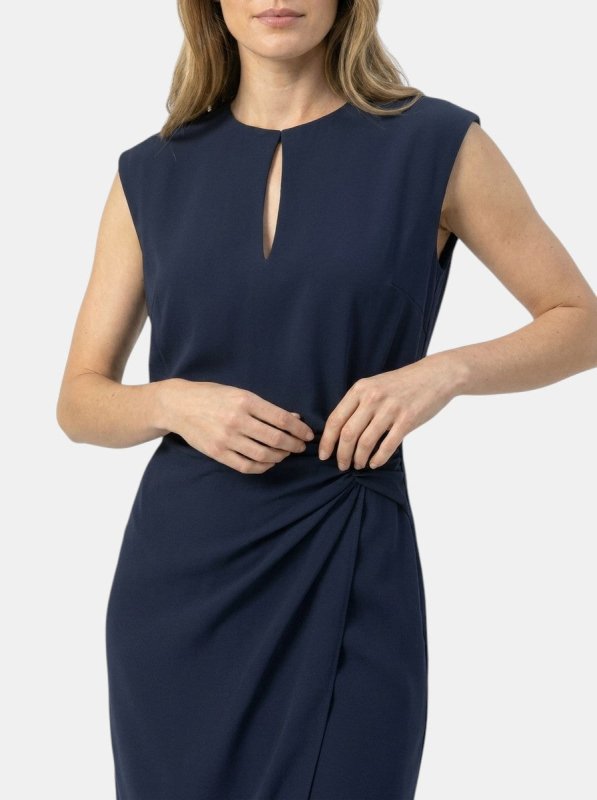 Women's Elegant Midi Cocktail Dress | Keyhole Neckline with Ruched Waist - Velshara store