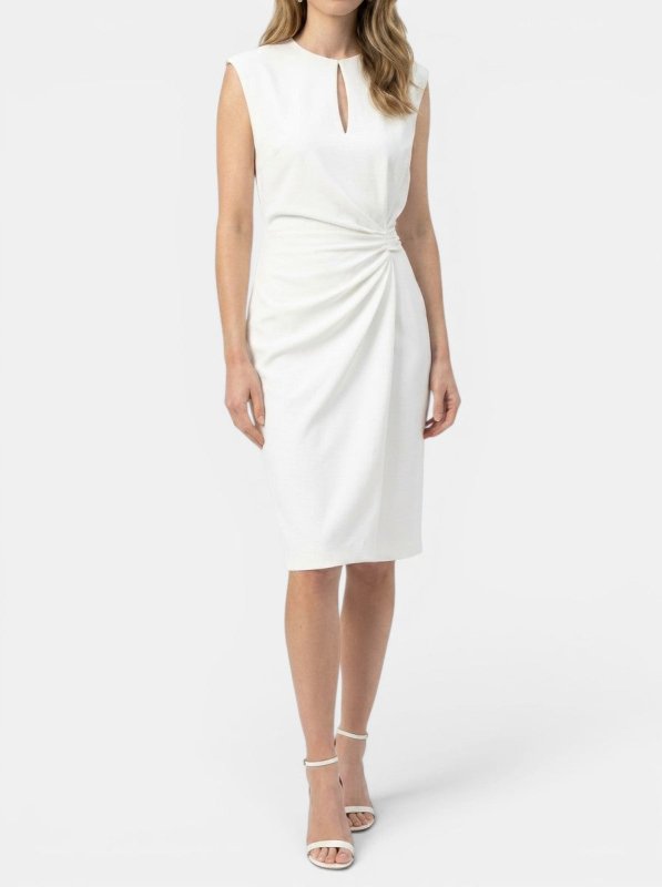 Women's Elegant Midi Cocktail Dress | Keyhole Neckline with Ruched Waist - Velshara store