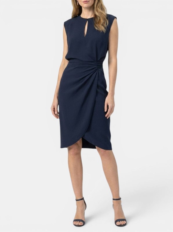Women's Elegant Midi Cocktail Dress | Keyhole Neckline with Ruched Waist - Velshara store