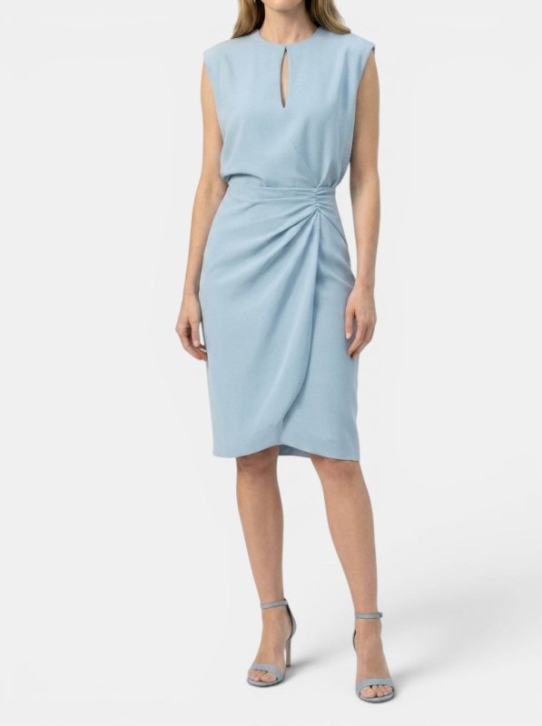 Women's Elegant Midi Cocktail Dress | Keyhole Neckline with Ruched Waist - Velshara store