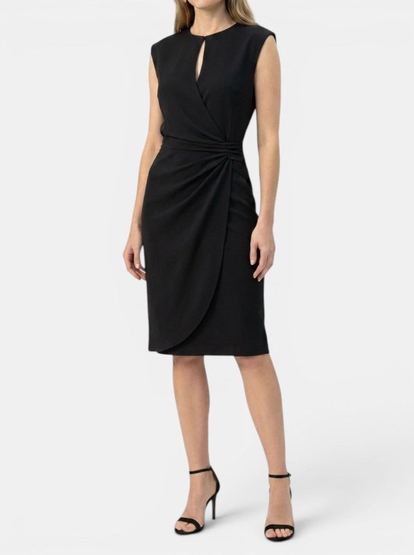 Women's Elegant Midi Cocktail Dress | Keyhole Neckline with Ruched Waist - Velshara store