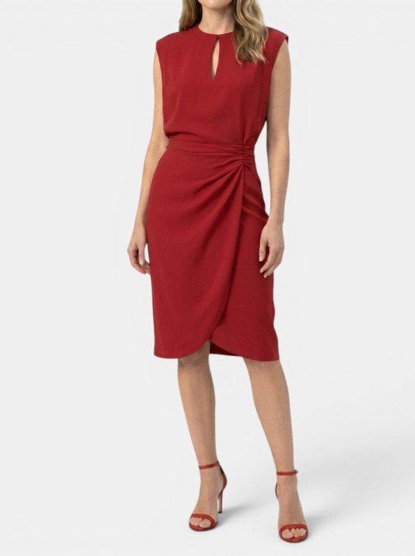 Women's Elegant Midi Cocktail Dress | Keyhole Neckline with Ruched Waist - Velshara store