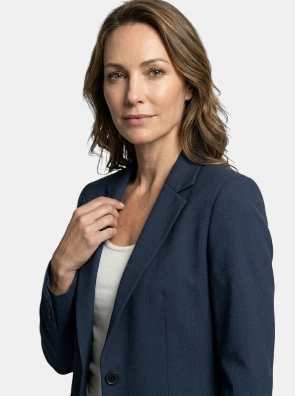 Women's Elegant Navy Blue Suit | Tailored Blazer and Straight - Leg Trousers Set - Velshara store