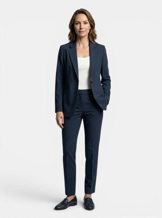 Women's Elegant Navy Blue Suit | Tailored Blazer and Straight - Leg Trousers Set - Velshara store