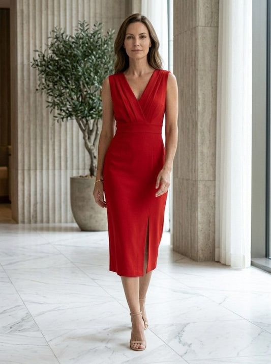 Women's Elegant Pleated Midi Dress | Sculpted Formal Evening Gown - Velshara store