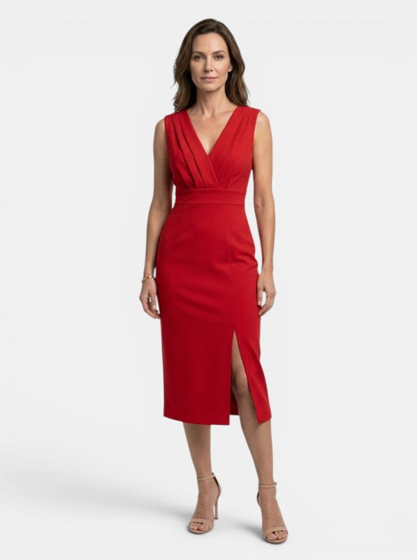 Women's Elegant Pleated Midi Dress | Sculpted Formal Evening Gown - Velshara store
