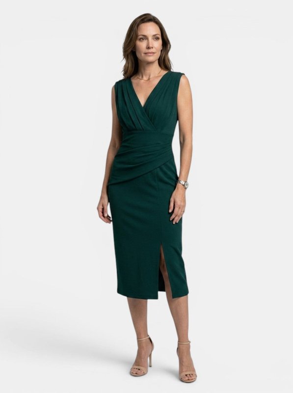 Women's Elegant Pleated Midi Dress | Sculpted Formal Evening Gown - Velshara store