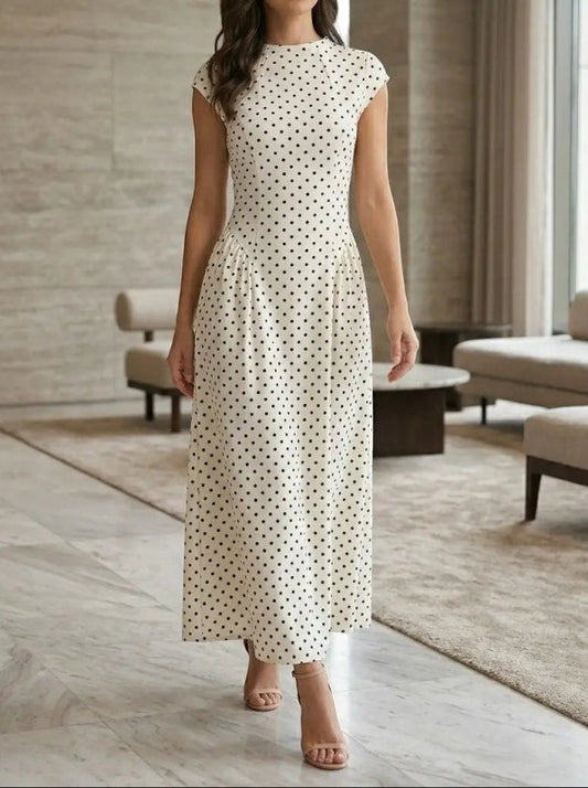 Women's Elegant Polka Dot Maxi Dress | Chic Cap Sleeve A - Line Summer Gown - Velshara store