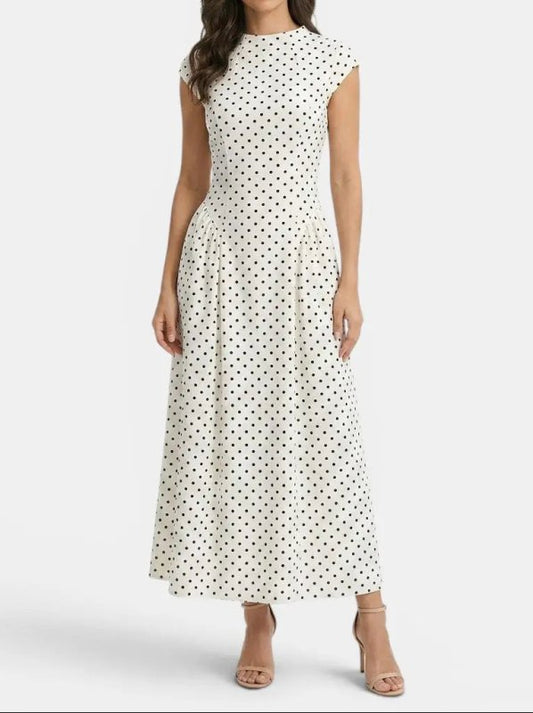 Women's Elegant Polka Dot Maxi Dress | Chic Cap Sleeve A - Line Summer Gown - Velshara store
