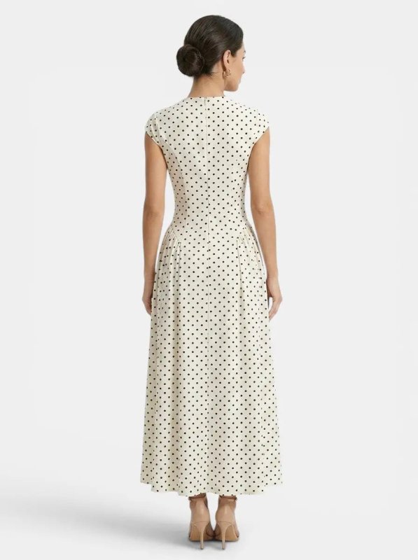 Women's Elegant Polka Dot Maxi Dress | Chic Cap Sleeve A - Line Summer Gown - Velshara store