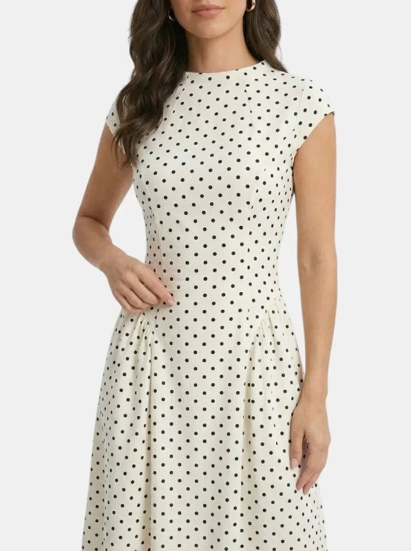 Women's Elegant Polka Dot Maxi Dress | Chic Cap Sleeve A - Line Summer Gown - Velshara store