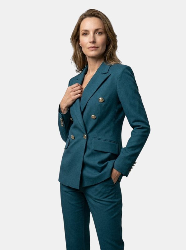 Women's Elegant Suit | Tailored Double - Breasted Blazer with Flared Trousers - Velshara store