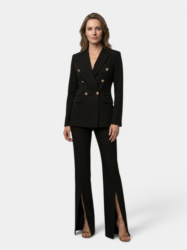 Women's Elegant Suit | Tailored Double - Breasted Blazer with Flared Trousers - Velshara store