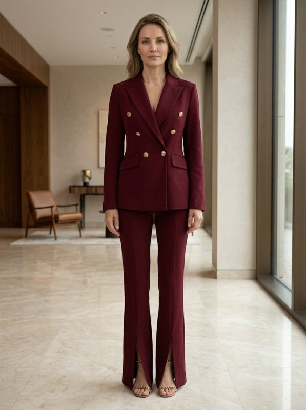 Women's Elegant Suit | Tailored Double - Breasted Blazer with Flared Trousers - Velshara store