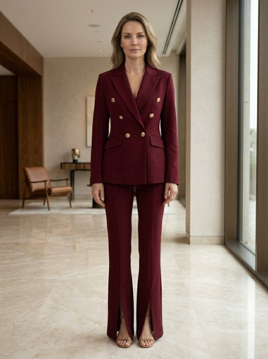 Women's Elegant Suit | Tailored Double - Breasted Blazer with Flared Trousers - Velshara store