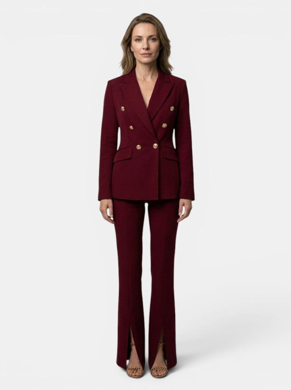 Women's Elegant Suit | Tailored Double - Breasted Blazer with Flared Trousers - Velshara store