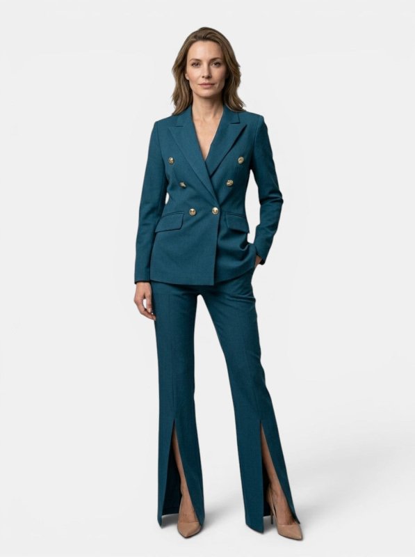 Women's Elegant Suit | Tailored Double - Breasted Blazer with Flared Trousers - Velshara store