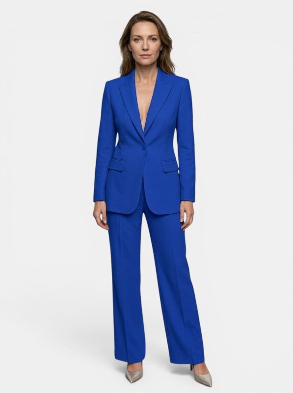 Women's Elegant Tailored Blazer Suit | White Longline Blazer with Wide - Leg Trousers - Velshara store