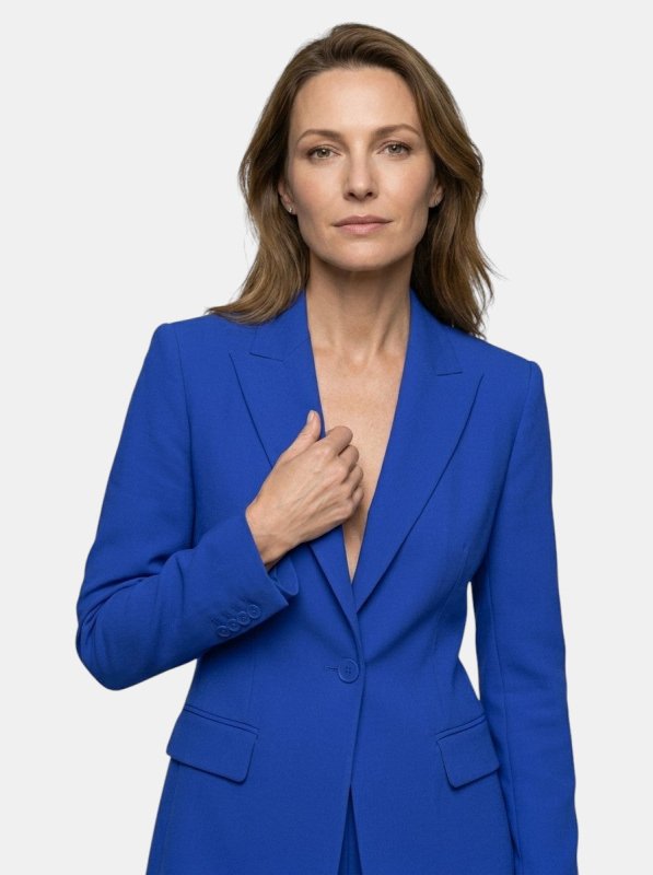 Women's Elegant Tailored Blazer Suit | White Longline Blazer with Wide - Leg Trousers - Velshara store