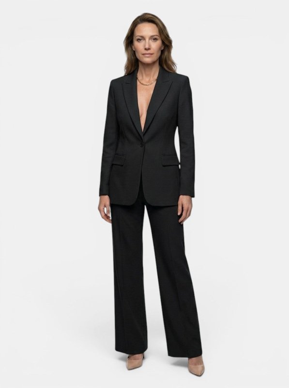 Women's Elegant Tailored Blazer Suit | White Longline Blazer with Wide - Leg Trousers - Velshara store