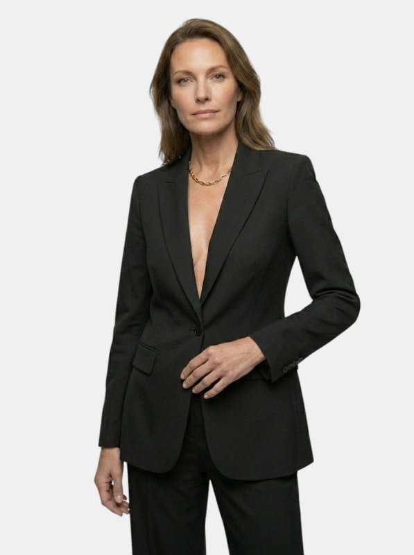 Women's Elegant Tailored Blazer Suit | White Longline Blazer with Wide - Leg Trousers - Velshara store