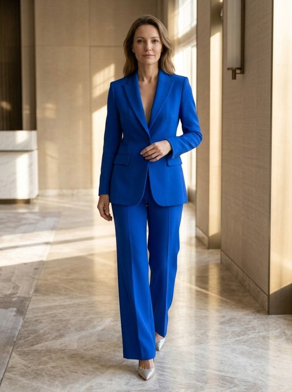 Women's Elegant Tailored Blazer Suit | White Longline Blazer with Wide - Leg Trousers - Velshara store