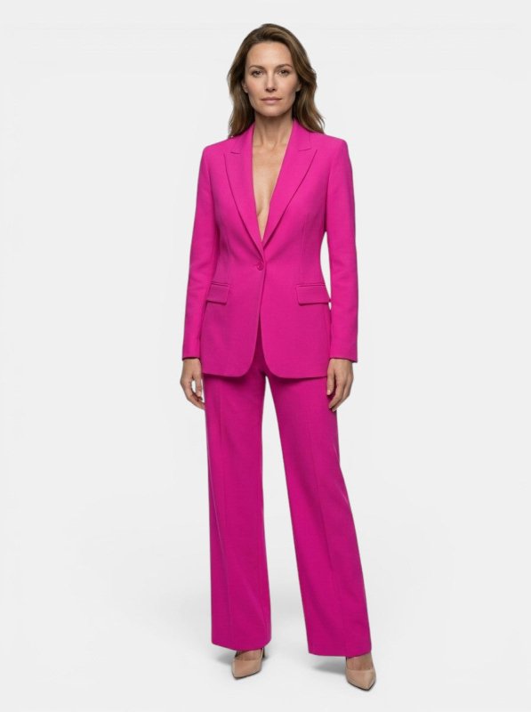 Women's Elegant Tailored Blazer Suit | White Longline Blazer with Wide - Leg Trousers - Velshara store