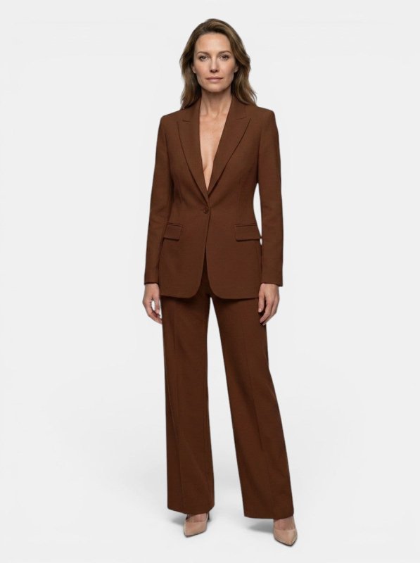 Women's Elegant Tailored Blazer Suit | White Longline Blazer with Wide - Leg Trousers - Velshara store