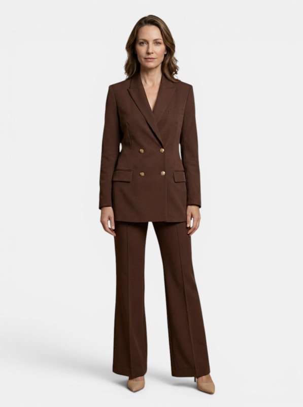 Women's Elegant Trouser Suit | Stylish Double - Breasted Blazer and High - Waist Flared Trousers Set - Velshara store