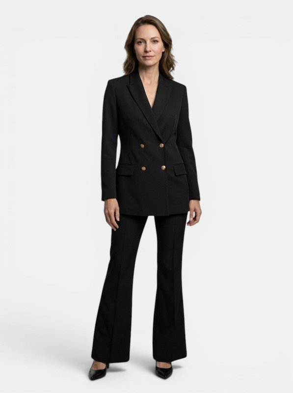 Women's Elegant Trouser Suit | Stylish Double - Breasted Blazer and High - Waist Flared Trousers Set - Velshara store