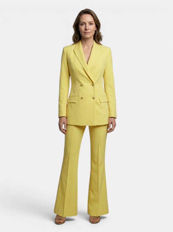 Women's Elegant Trouser Suit | Stylish Double - Breasted Blazer and High - Waist Flared Trousers Set - Velshara store