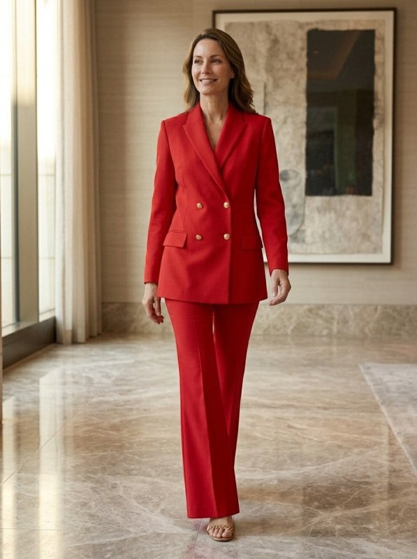 Women's Elegant Trouser Suit | Stylish Double - Breasted Blazer and High - Waist Flared Trousers Set - Velshara store