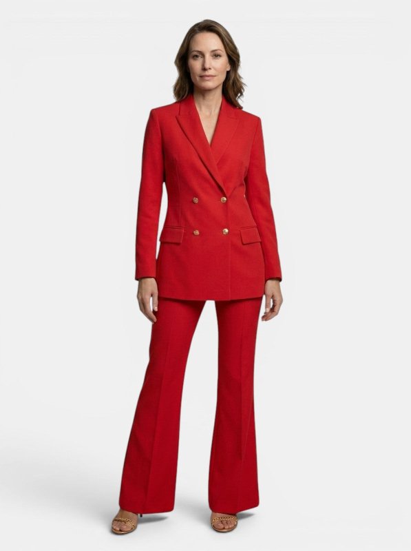Women's Elegant Trouser Suit | Stylish Double - Breasted Blazer and High - Waist Flared Trousers Set - Velshara store