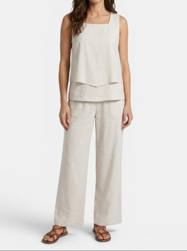 Women's Elegant Two Piece Set | Stylish Sleeveless Top and Straight - Leg Trousers for Spring Summer - Velshara store