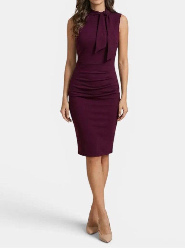 Women's Elegant V - Neck Wrap Midi Dress | Stylish Sleeveless Sheath for All Seasons - Velshara store