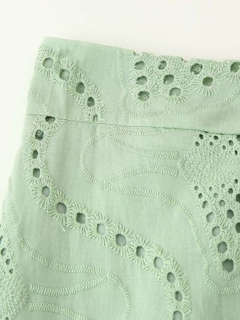 Women’s Embroidered Two Piece Set – Round Neck Jacket & High Waist Slit Skirt - Velshara store
