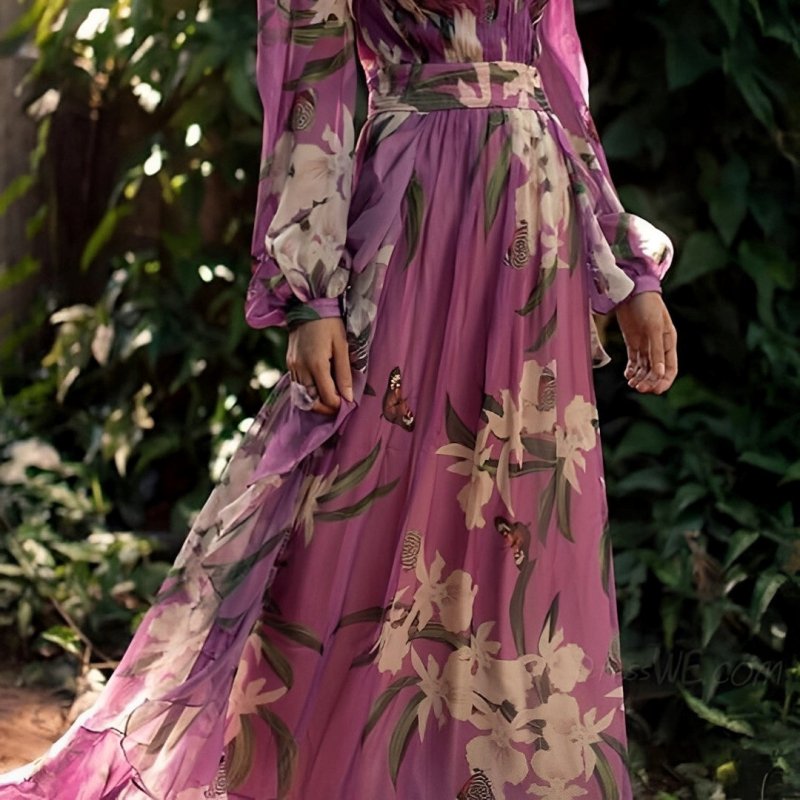 Women's Floral Chiffon Maxi Dress | Elegant Long Sleeve Summer Dress - Velshara store