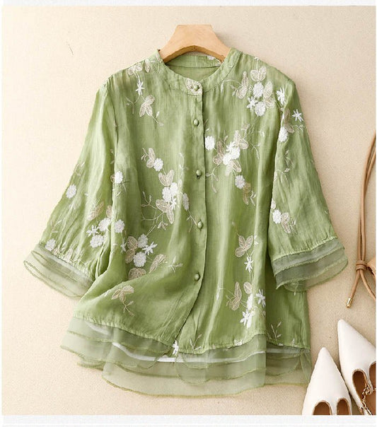Women's Floral Cotton Blouse | Lightweight Relaxed Fit Summer Top - Velshara store