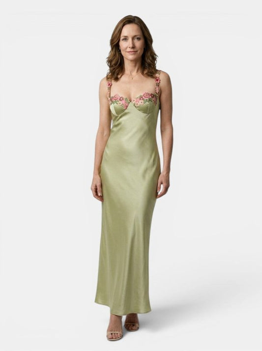 Women's Floral Embroidered Maxi Dress | Elegant Flowing Summer Gown - Velshara store