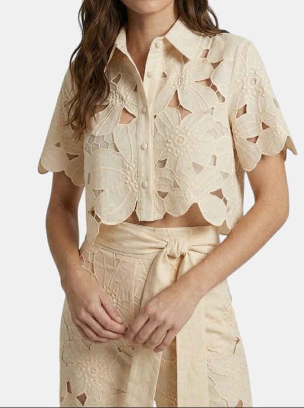 Women's Floral Lace Co Ord Set | Elegant Cropped Top and Wide - Leg Trousers for Spring/Summer - Velshara store
