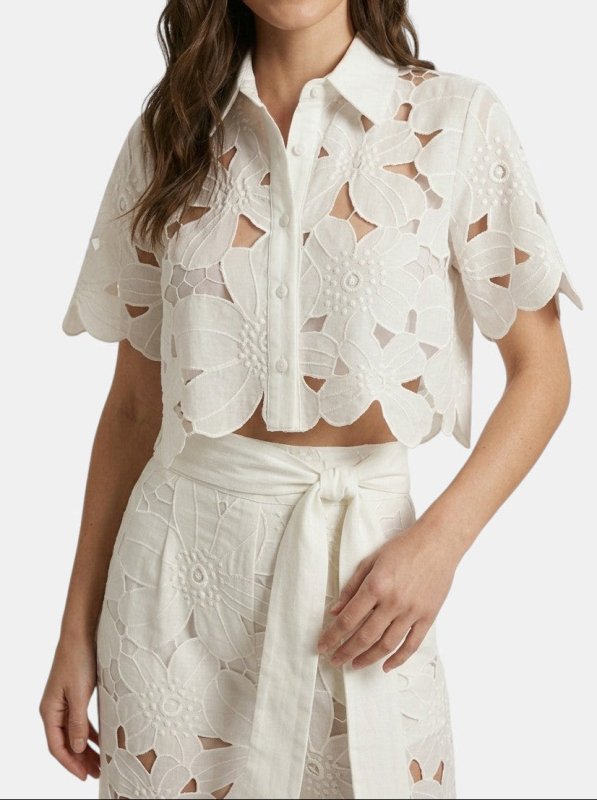 Women's Floral Lace Co Ord Set | Elegant Cropped Top and Wide - Leg Trousers for Spring/Summer - Velshara store