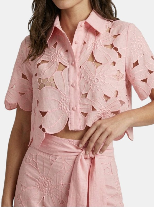 Women's Floral Lace Co Ord Set | Elegant Cropped Top and Wide - Leg Trousers for Spring/Summer - Velshara store