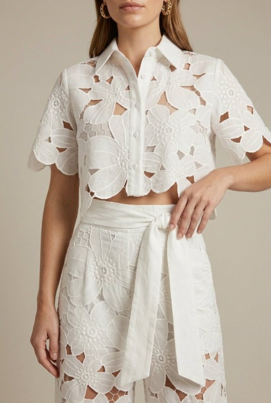 Women's Floral Lace Two - Piece Set | Elegant Cape Overlay Top and Wide - Leg Trousers - Velshara store