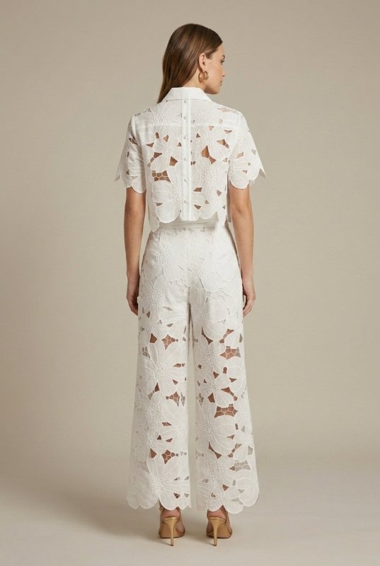 Women's Floral Lace Two - Piece Set | Elegant Cape Overlay Top and Wide - Leg Trousers - Velshara store