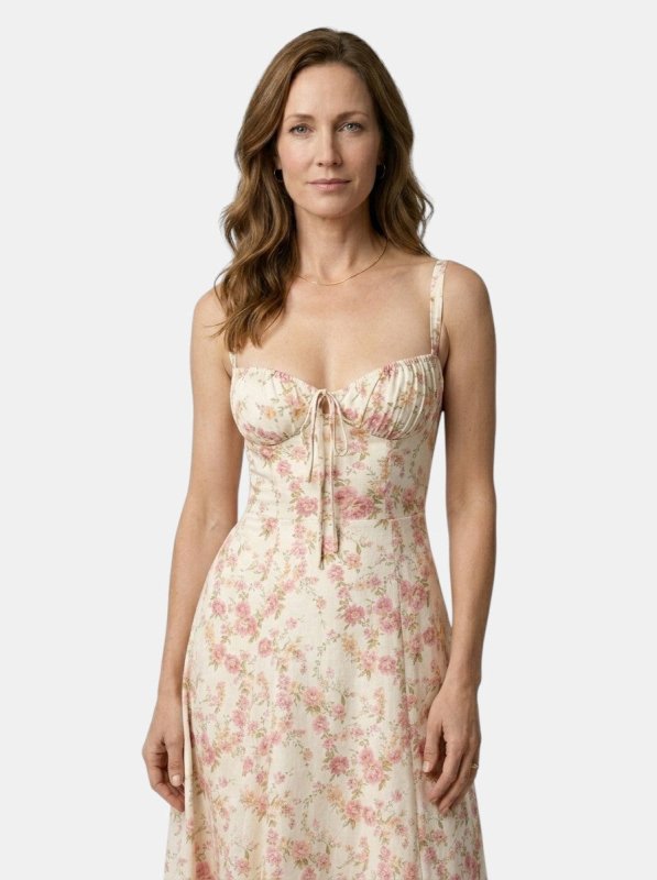 Women's Floral Midi Dress | Elegant Corset Summer Dress with Flowing Skirt - Velshara store